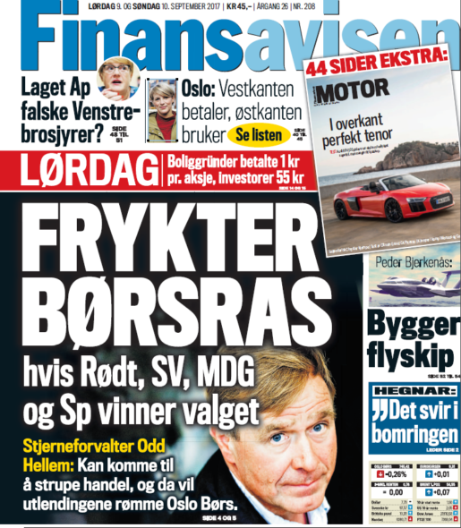 Finansavisen Forside 09.09.17 - Fondsfinans Kapitalforvaltning